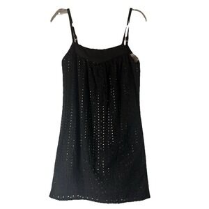 Roxy Black Eyelet Shift Skater Surfer Sundress Size Xs Minidress Y2K Retro Vibes